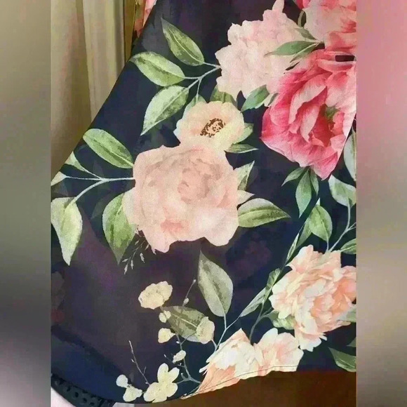 Flying Tomato Sheer  Floral Top Long Balloon Sleeves Black Sz S Button Neck - Picture 5 of 10